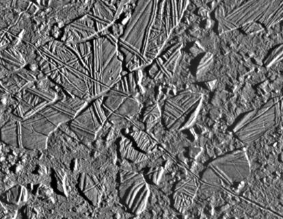 An image of Europa's surface. 