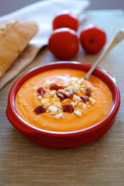 Salmorejo with a classic ham and egg garnish.