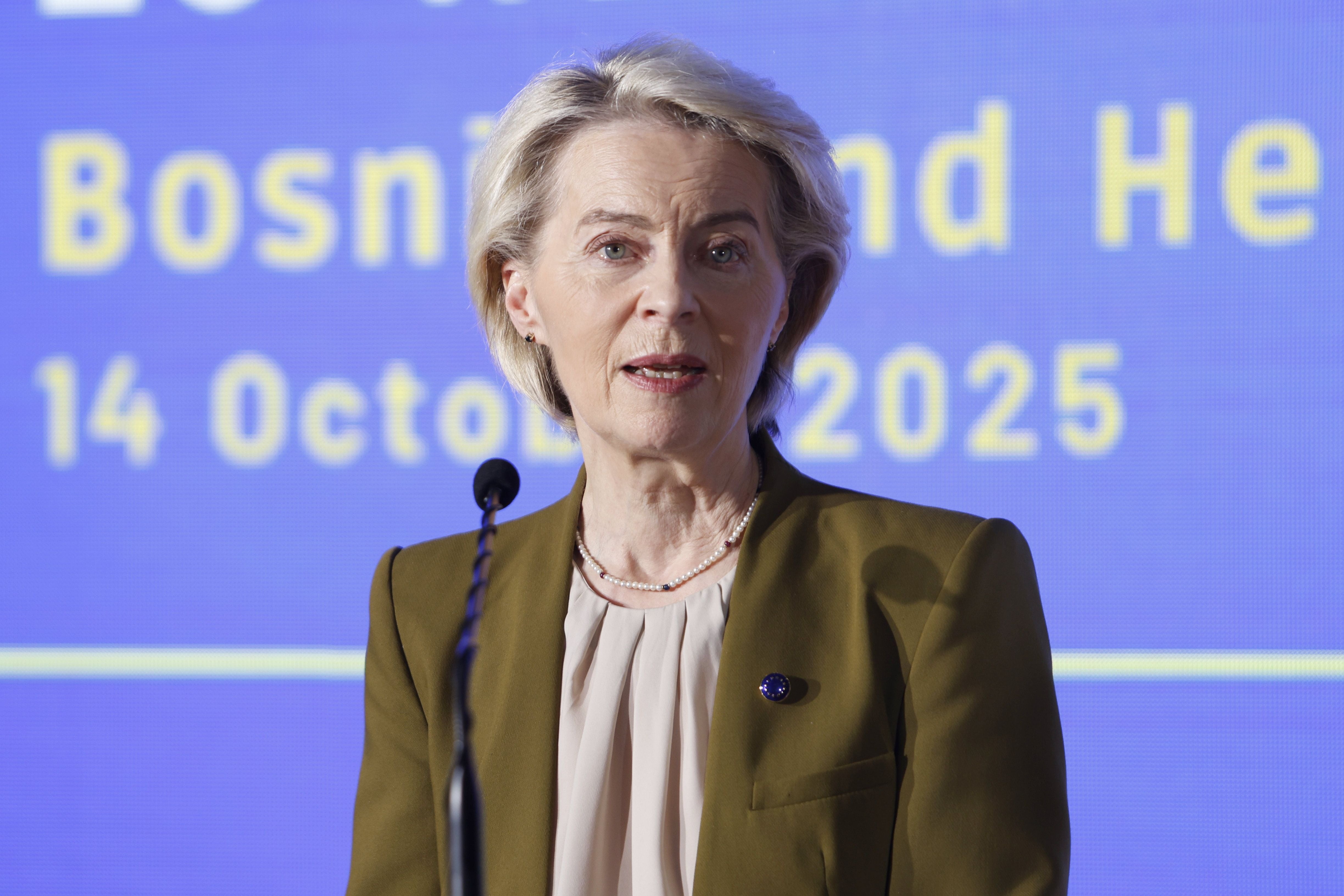La presidenta de la Comisión Europea, Ursula von der Leyen, este martes en Sarajevo.