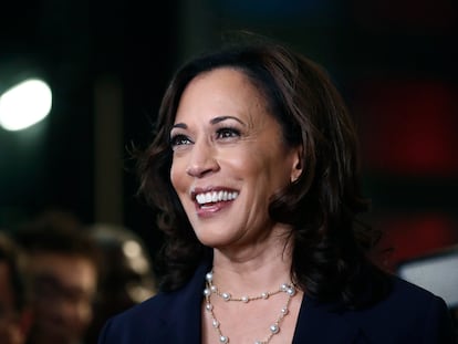 Kamala Harris durante as primárias democratas.