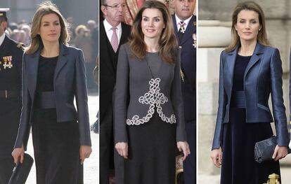 La reina Letizia en la Pascua Militar cuando era princesa. De izquierda a derecha, en 2012, 2013, 2014.