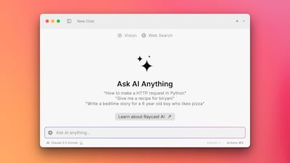 Una imagen de la aplicación 'Raycast', que permite usar diferentes chatbots IA, como GPT-4o, Llama o Claude