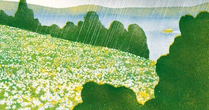 Detalle de una ilustración de interior de 'Un paisaje, una flor', de Inês Castel-Branco y Neus Caamaño, editado por Akiara.