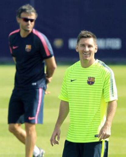 Luis Enrique y Messi, en un entrenamiento.