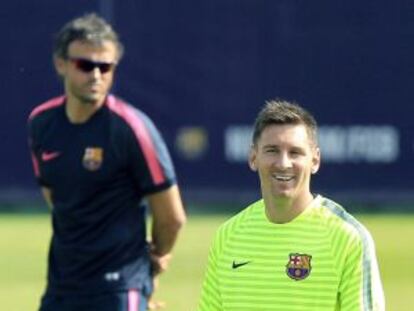 Luis Enrique y Messi, en un entrenamiento.