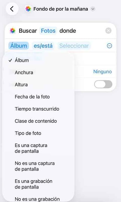 Atajos en un iPhone buscando un Álbum