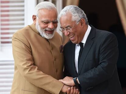 Ant&oacute;nio Costa con el primer ministro indio, Narendra Modi, el pasado s&aacute;bado en Lisboa.
 