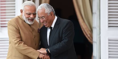 Ant&oacute;nio Costa con el primer ministro indio, Narendra Modi, el pasado s&aacute;bado en Lisboa.
 