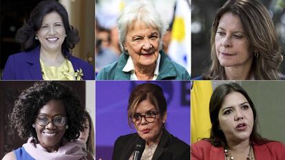 Fotografias de arquivo de 6 das 11 vice-presidentas latino-americanas. A dominicana Margarita Cedeño, a uruguaia Lucía Topolansky, a colombiana Marta Lucía Ramírez, a costarriquenha Epsy Campbell, a peruana Mercedez Araoz e a equatoriana María Alejandra Vicuña.