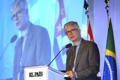 EL PAÍS editor Javier Moreno speaking in São Paulo on Tuesday. 