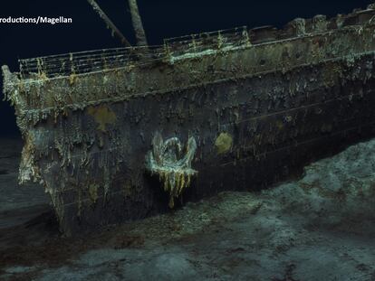 La proa del Titanic en una de las imágenes en 3D.
