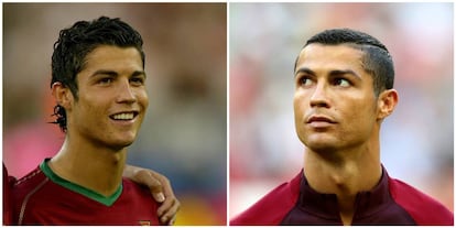 Cristiano Ronaldo en 2006 y, a la derecha, el pasado verano.