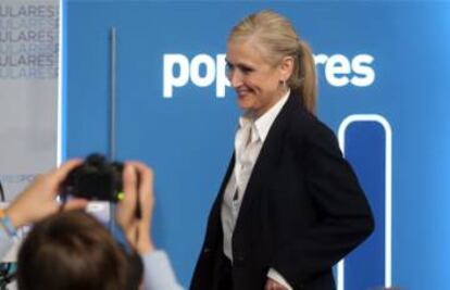 Cifuentes, en la sede del PP en Génova tras las elecciones de 2015.