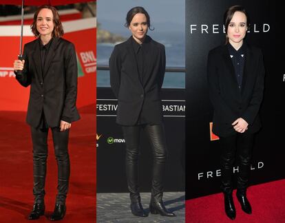 Ellen Page es, de entre todas las famosas, la más fiel y adicta al 'look' masculino. 'Leggins' segunda piel de cuero, americanas, camisas de cuello pico, botines 'cawboy'... Muchos medios hablan de ella como la sucesora de Jodie Foster