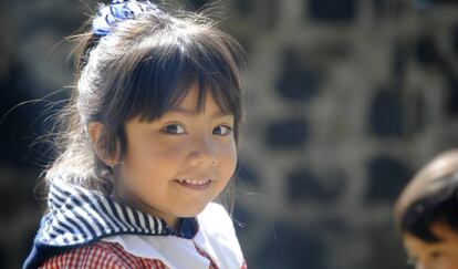 Una alumna del Centro Comunitario de Desarrollo Infantil San José, en Jardines de San Juan Ajusco, en la Ciudad de México