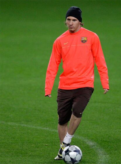 Messi, entrenándose anoche.