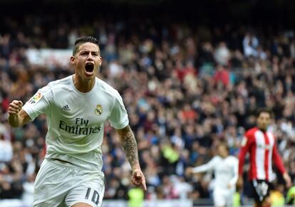 James celebra su gol al Athletic.