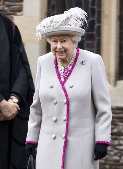 Isabel II, en la misa de Navidad de Sandringham, el 25 de diciembre de 2018.