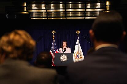 Kamala Harris, vicepresidenta de EE UU, habla durante el lanzamiento de la iniciativa "In Her Hands", cuyo objetivo es el empoderamiento de las mujeres en Centro América.