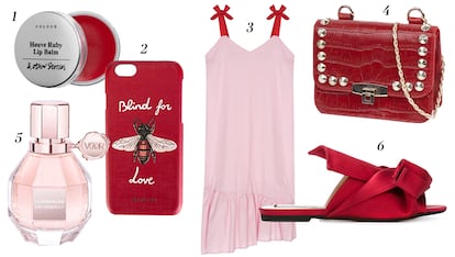 1. & Other Stories Bálsamo labial 2. Gucci Funda para el móvil 3. Asos Vestido asimétrico 4. Uterqüe Minibolso con cadena 5. Viktor & Rolf Perfume Flowerbomb 6. Nº21 Zuecos con lazada.