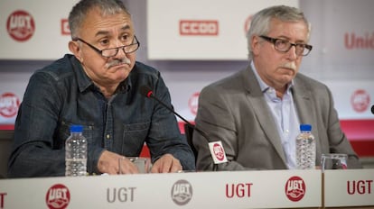 Los secretarios generales de CCOO y UGT, Ignacio Fernández Toxo y Pepe Álvarez.