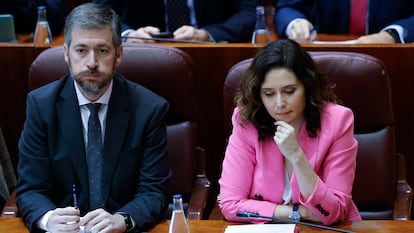 La presidenta de la Comunidad de Madrid, Isabel Díaz Ayuso, este jueves en la Asamblea de Madrid que celebra su primer pleno ordinario de 2025.