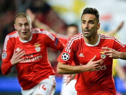 Jonas celebra el gol de la victoria del Benfica.