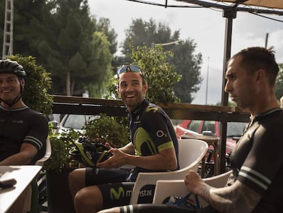 Alejandro Valverde, durante un descanso en su entrenamiento el s&aacute;bado pasado.