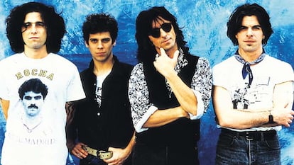 Andrés Calamaro, Ariel Rot, Julián Infante y Germán Vilella. Los Rodríguez en 1993.