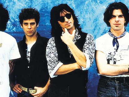 Andrés Calamaro, Ariel Rot, Julián Infante y Germán Vilella. Los Rodríguez en 1993.