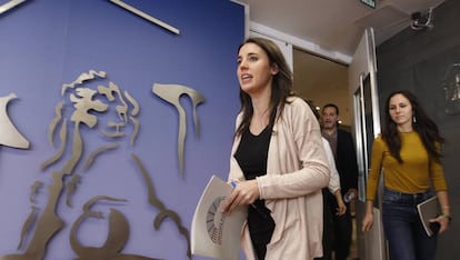 Irene Montero en su primera aparición pública tras el anuncio de su embarazo.