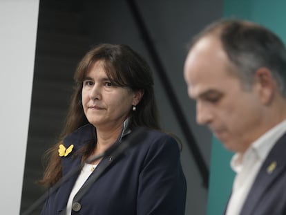 Laura Borràs y Jordi Turull, el viernes en su comparecencia en Barcelona tras la votación de la militancia de Junts.