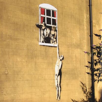 Obra de Banksy en Bristol, su posible ciudad de origen