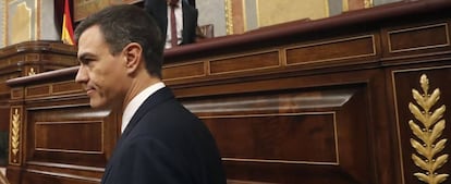 El secretario general del PSOE, Pedro Sánchez, a su llegada al Congreso.