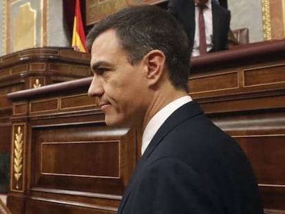 El secretario general del PSOE, Pedro Sánchez, a su llegada al Congreso.