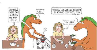 Dos viñetas de 'Mi novio caballo', de Xiomara Correa.