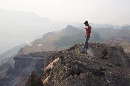 La minería del carbón ha destruido el bosque y contaminado el suelo, el agua y el aire. El activista y empresario Ashok Agarai cree que Jharia tiene un futuro sombrío: "Incluso si la minería del carbón se detiene mañana, habrá muchas cavidades en la tierra debido a la minería, la gente no podrá vivir o trabajar allí. Algún día este lugar estará desolado”, dice. En la imagen de arriba, un niño mira por encima del borde de una mina al ternero que quedó atrapado en una grieta en la roca y murió. Detrás, los gases emanan de las fisuras en el suelo.