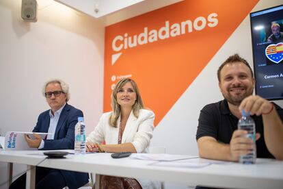 Los dirigentes de Cs Carlos Pérez-Nievas, Patricia Guasp y Dimas Gragera, en el acto.