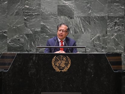 Gustavo Petro, presidente de Colombia, en el Foro Permanente para las Cuestiones Indígenas de la ONU, en Nueva York, este lunes 17 de abril.