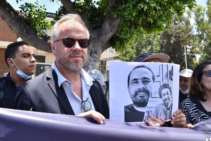 Christophe Deloire, secretario general de Reporteros Sin Fronteras (RSF), el martes en un acto de protesta en Casablanca en apoyo de Raissouni y Radi (en las fotos)