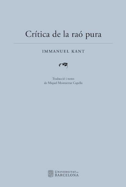 Portada de 'Crítica de la raó pura' de Kant (Traducció i notes de Miquel Montserrat Capella).