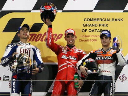 En 2008, Lorenzo debuta en la categoría reina y lo hace a lo grande: pole y segundo puesto en el primer gran premio, en Qatar.