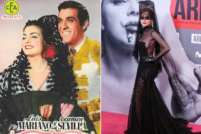 Cartel de la película ‘El Sueño de Andalucía’ y Melody en el photocall de la fiesta de Arde Madrid.