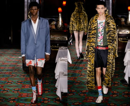 Sastrería y 'animal print' en el desfile de Kenzo diseñado por Nigo.