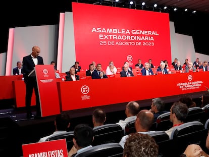 Rubiales, el día 25 durante su intervención asamblea de la Federación de Fútbol, en la Ciudad del Fútbol de Las Rozas (Madrid), en una imagen de la federación.