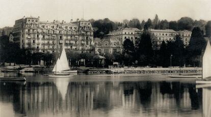 El hotel Beau-Rivage, en Lausana, en una foto de &eacute;poca.