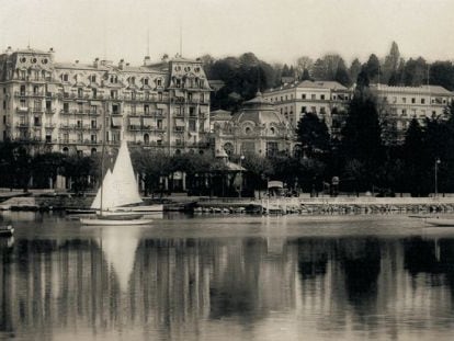 El hotel Beau-Rivage, en Lausana, en una foto de &eacute;poca.