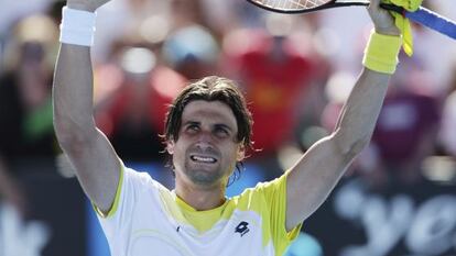 David Ferrer celebrates his win over American Tim Smyczek in the second round of the Australian Open.