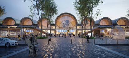 Fachada de la futura estación madrileña de Chamartín.