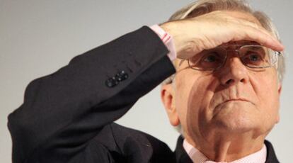 El presidente del BCE, Jean- Claude Trichet, hoy durante su conferencia en la City londinense